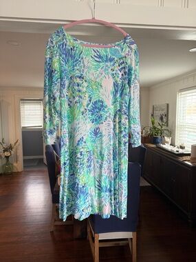Lilly Pulitzer Aqua, Blue & Green Floral Midi Dress